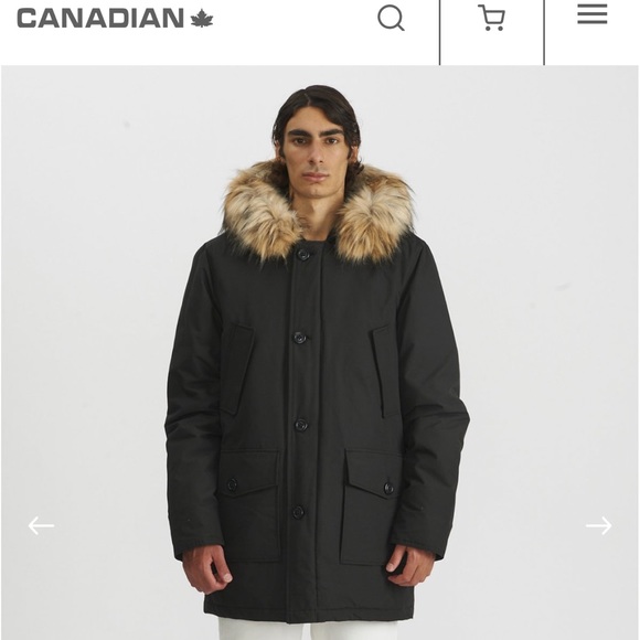 Canadian Classics Italian Men's Hooded Down Coat with  Fur Trim. - Picture 2 of 16